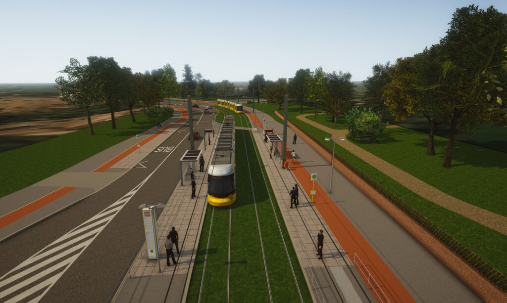 Rendering Straßenbahnstrecke Mahlsdorf.